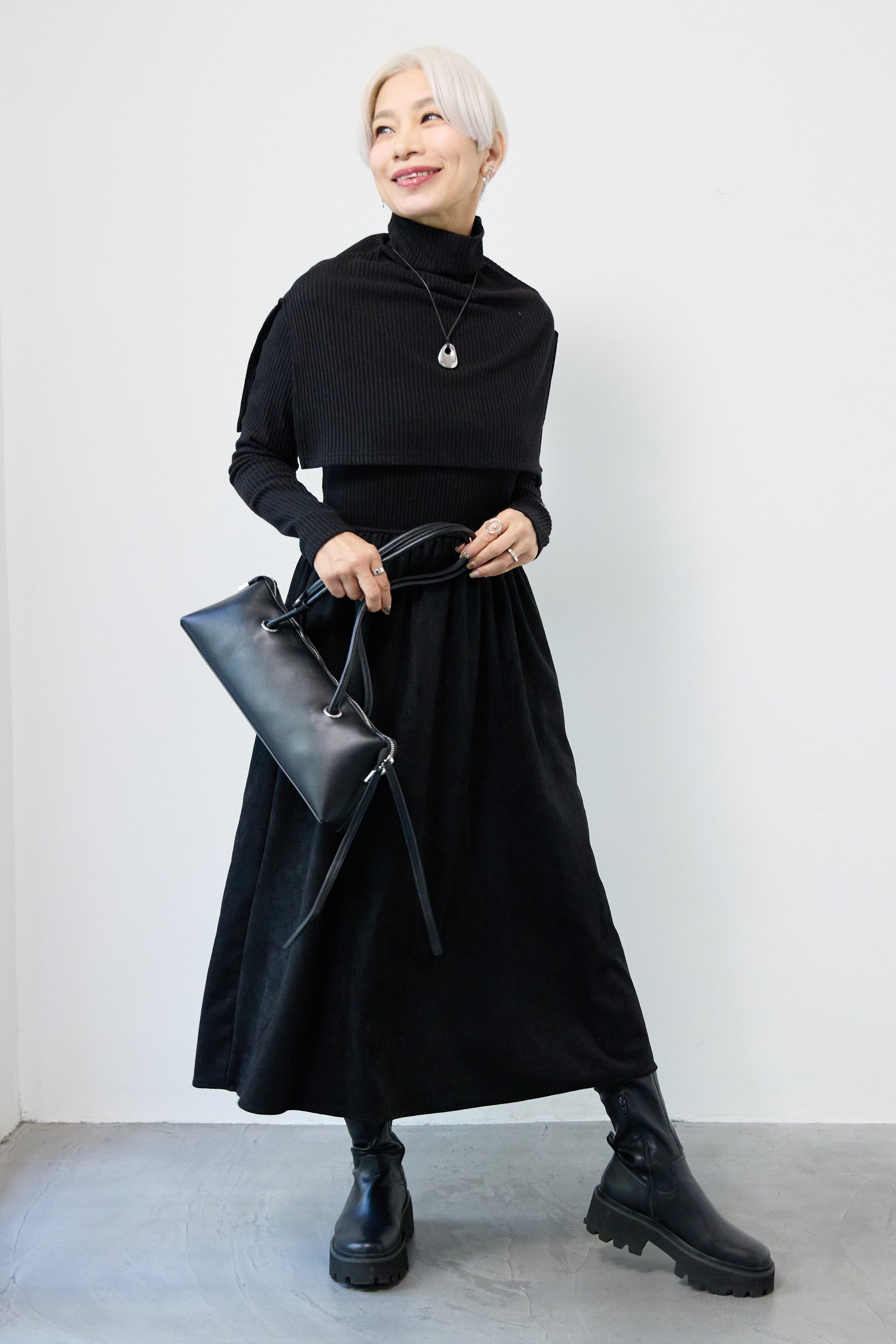 ケープニット付ニットドッキングワンピース – plusotoha