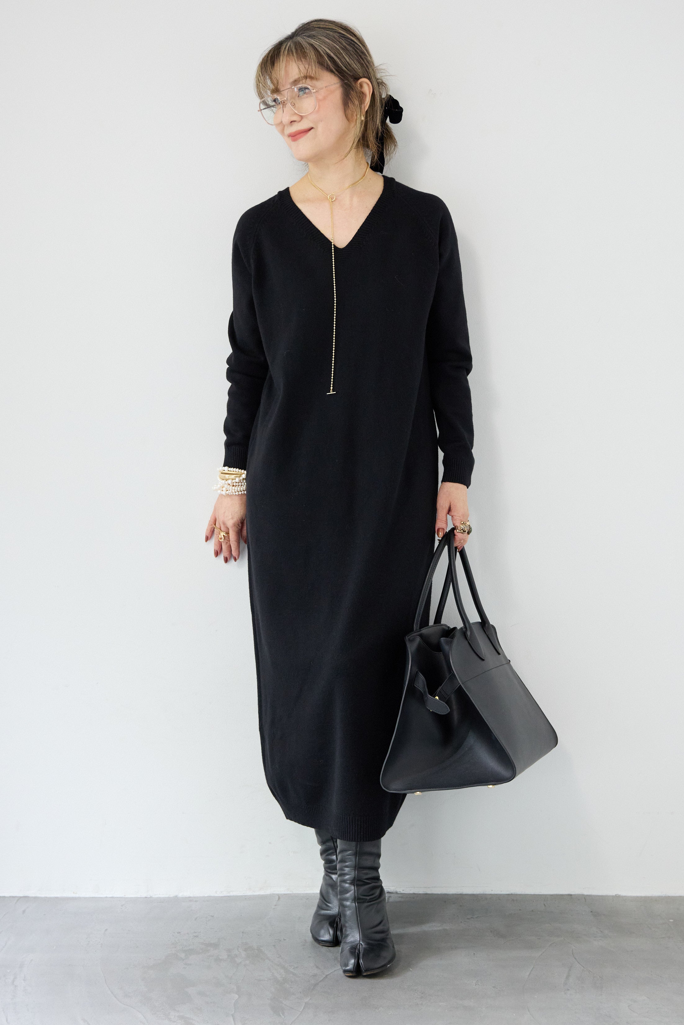 Bottega Veneta ブラック ロングニットワンピース　サイズ36 Bottega Veneta ブラック ロングニットワンピースサイズ36