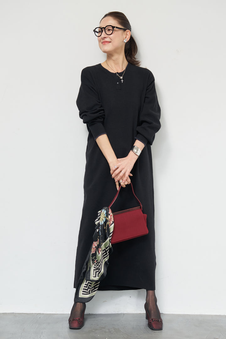 【防静電気】やわもちライン入りヘンリーワンピース