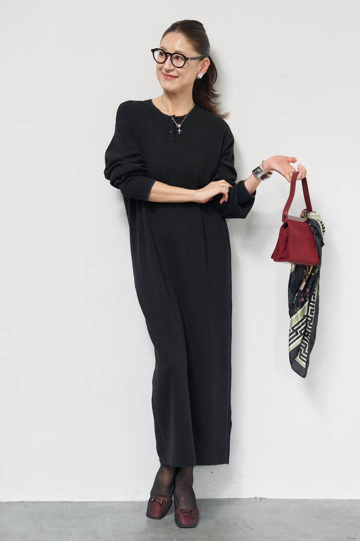 【防静電気】やわもちライン入りヘンリーワンピース