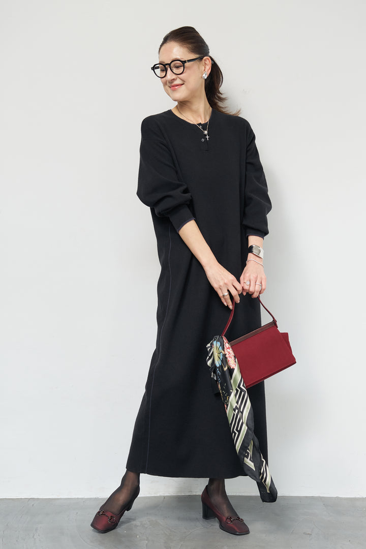 【防静電気】やわもちライン入りヘンリーワンピース