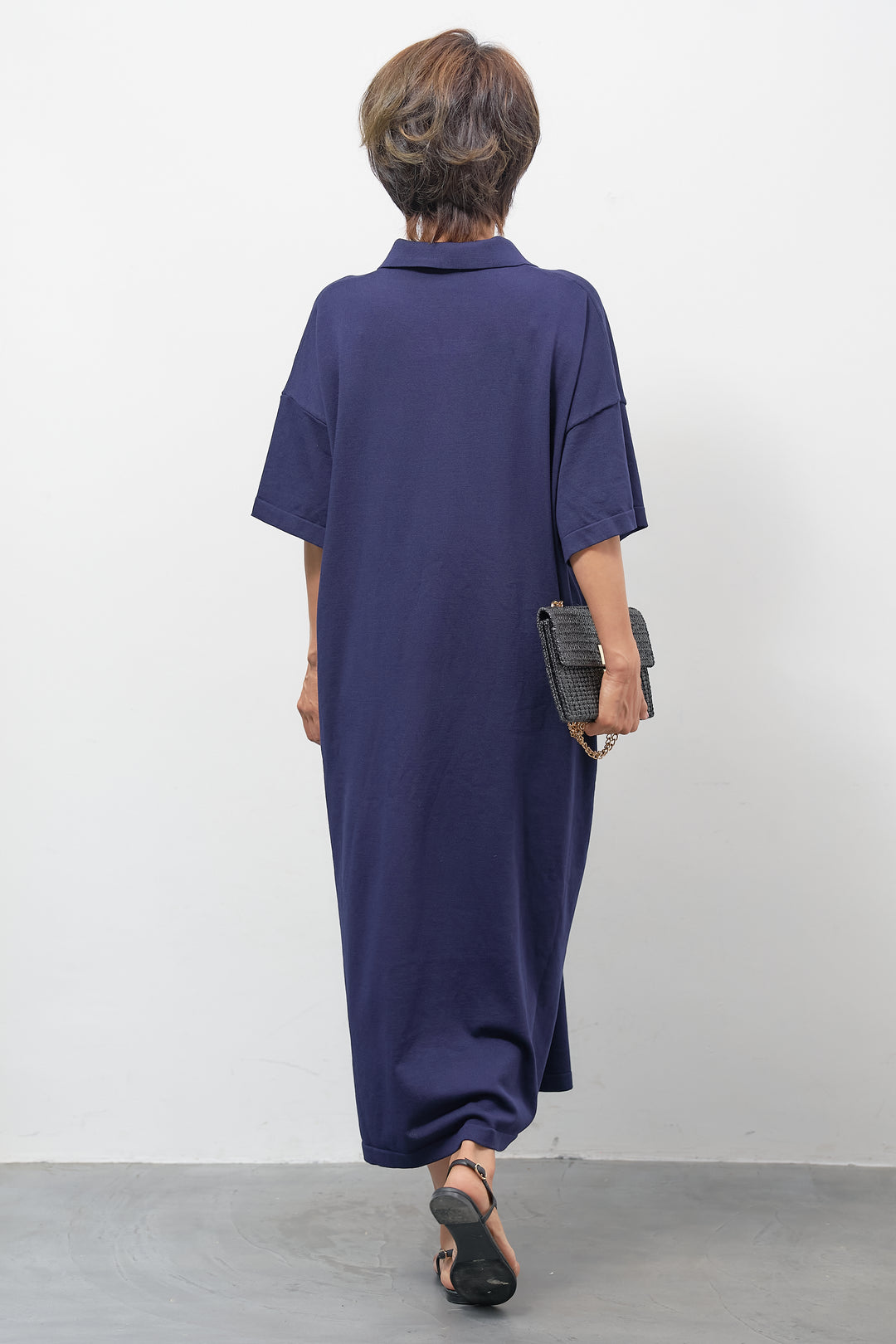 スカーフ付き ポロカラーニットワンピース