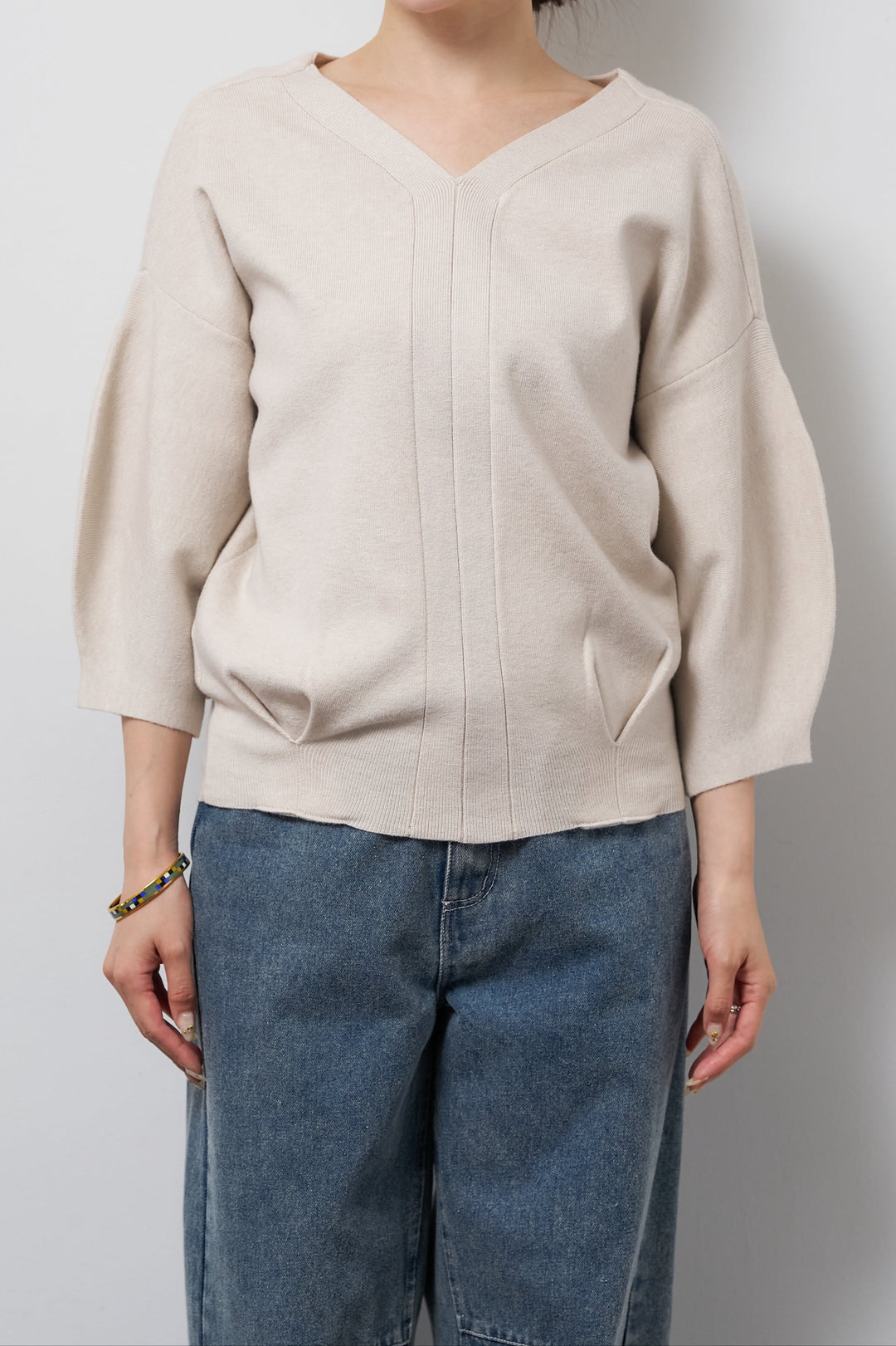 【防静電気】前後2WAYやわもちパフスリーブニット