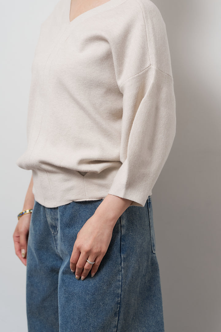 【防静電気】前後2WAYやわもちパフスリーブニット