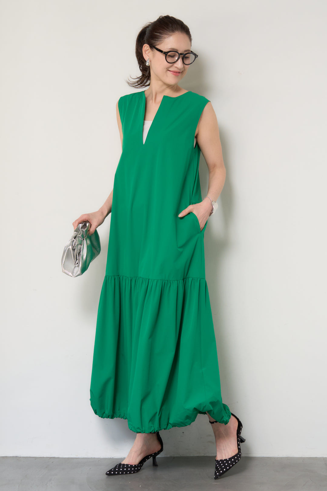 【接触冷感】2WAYヘム ノースリーブワンピース