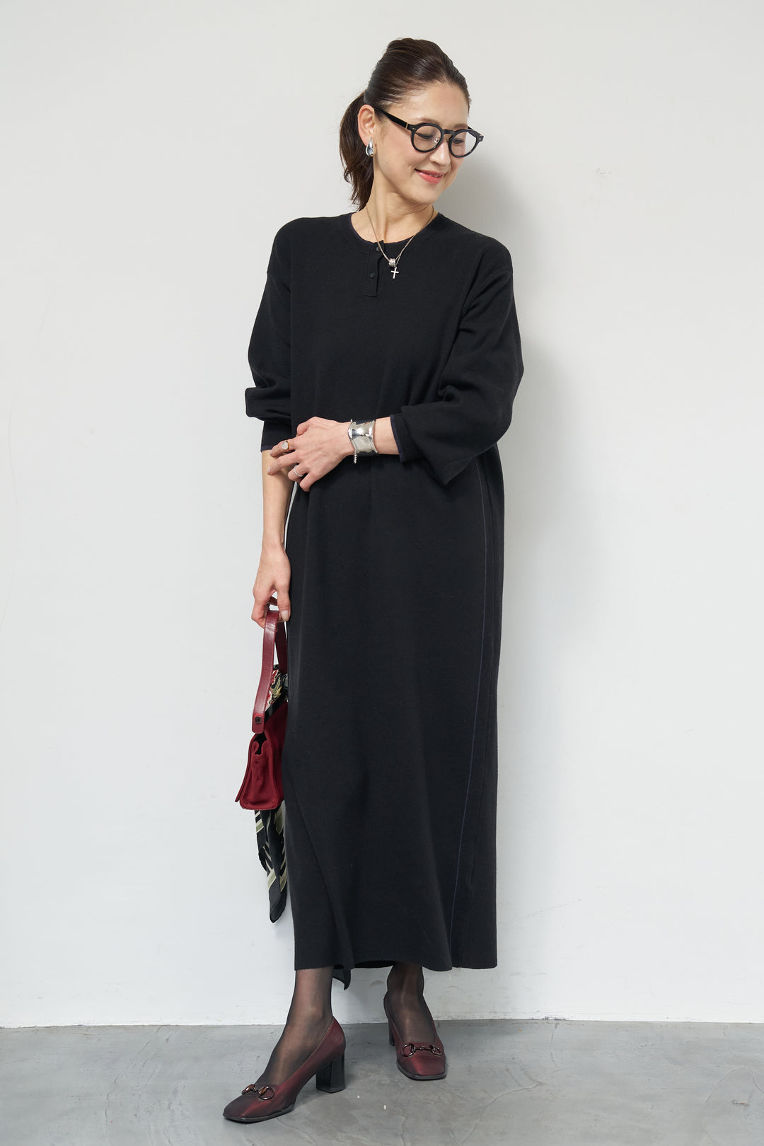 【防静電気】やわもちライン入りヘンリーワンピース