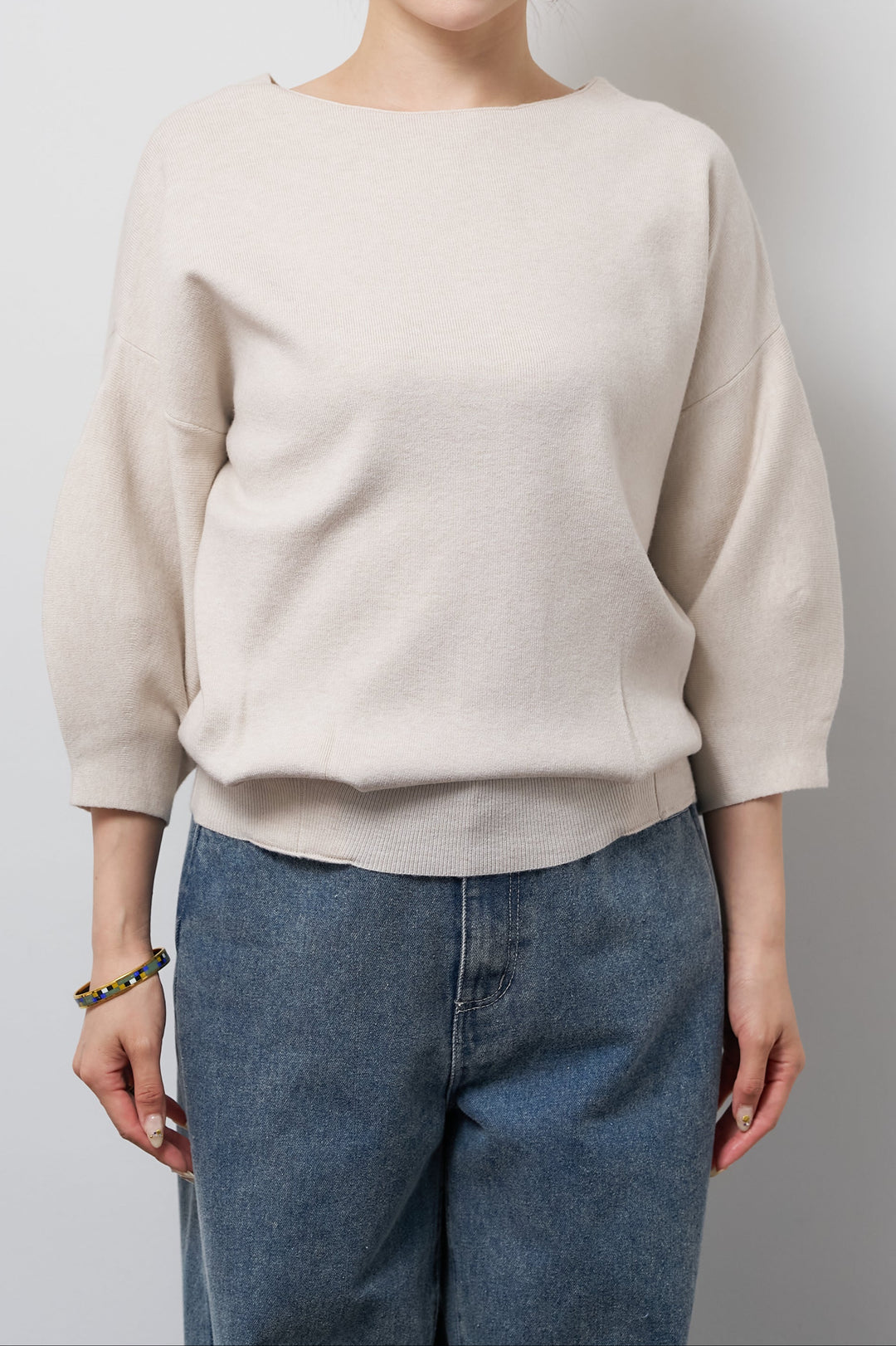 【防静電気】前後2WAYやわもちパフスリーブニット