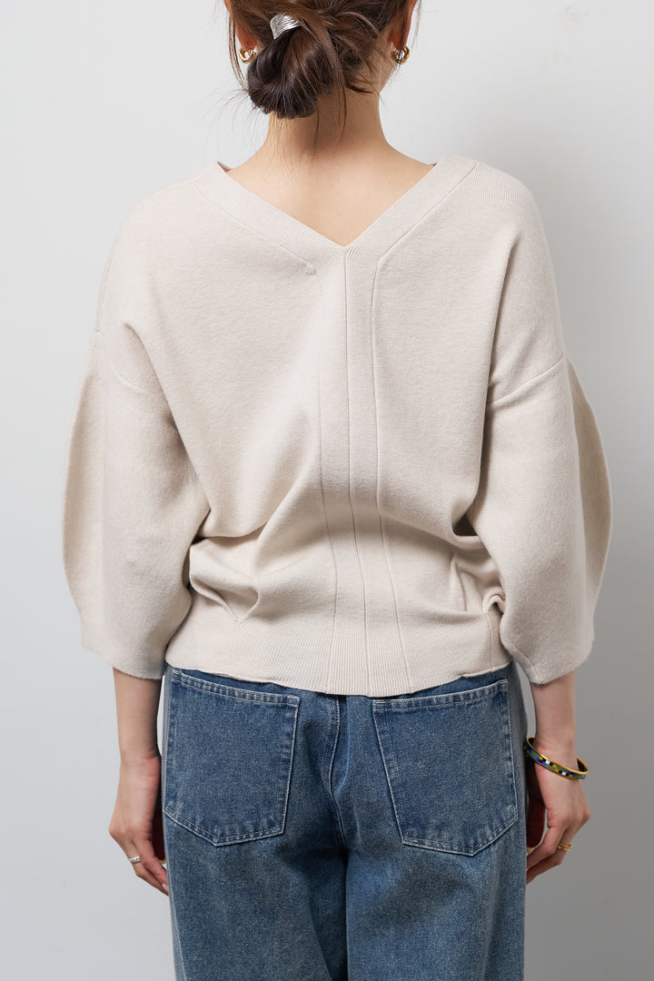 【防静電気】前後2WAYやわもちパフスリーブニット