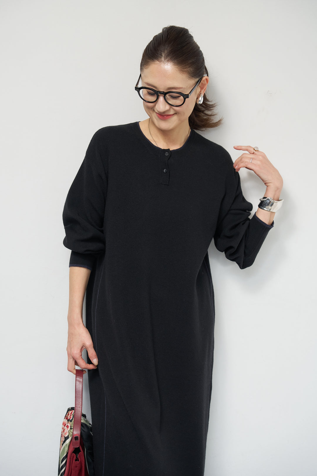 【防静電気】やわもちライン入りヘンリーワンピース