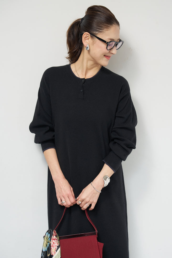 【防静電気】やわもちライン入りヘンリーワンピース