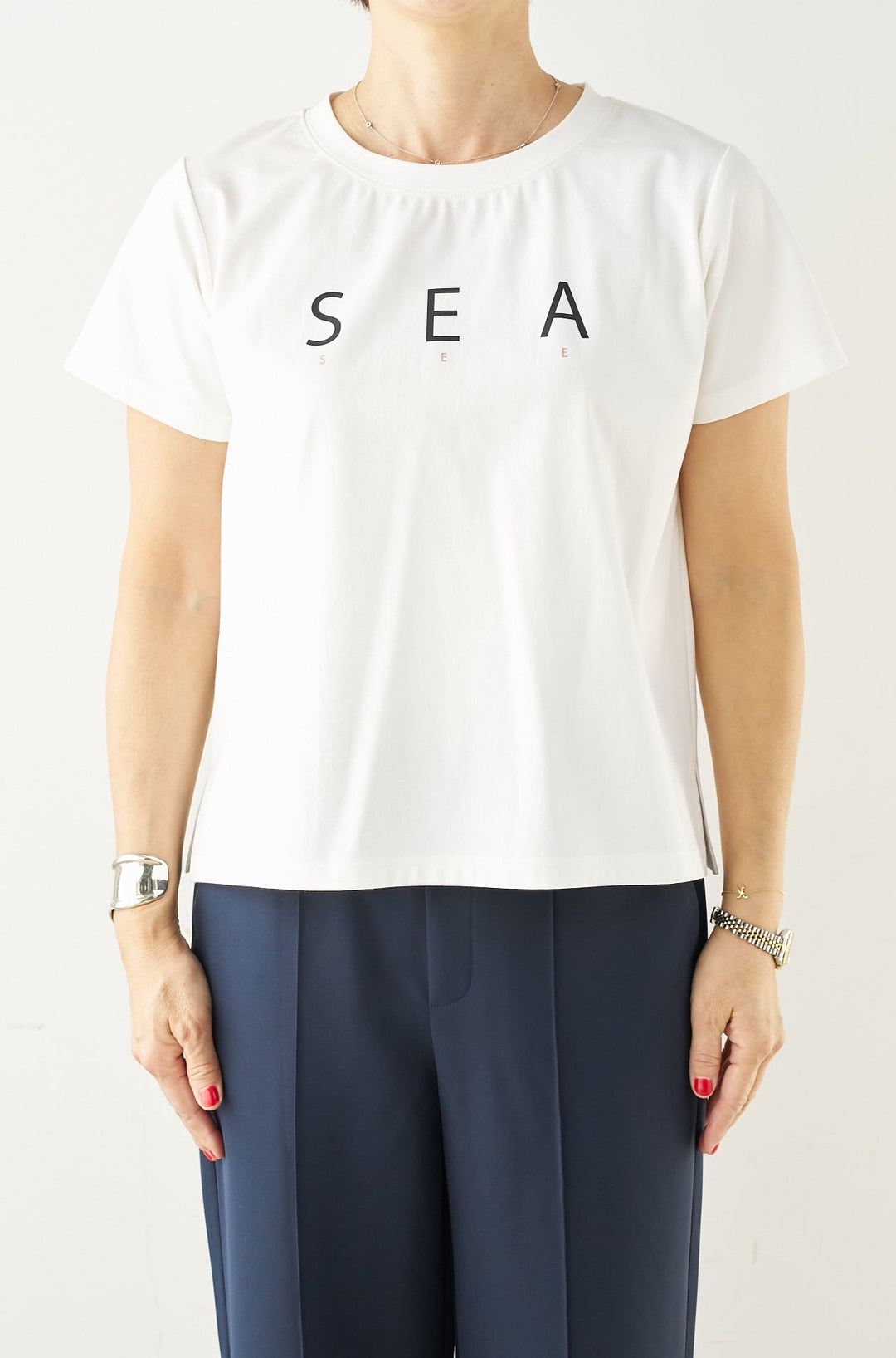 SEAロゴデザインコットンジャージーTシャツ