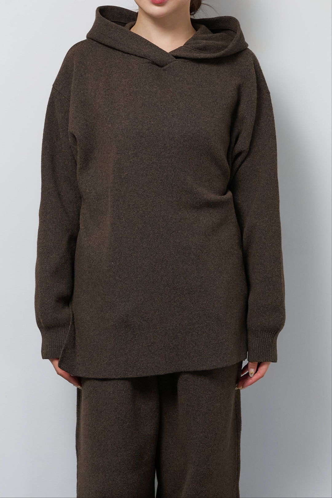 [SET]杢ニットフードプルオーバー+杢ニットテーパードパンツ(2set)