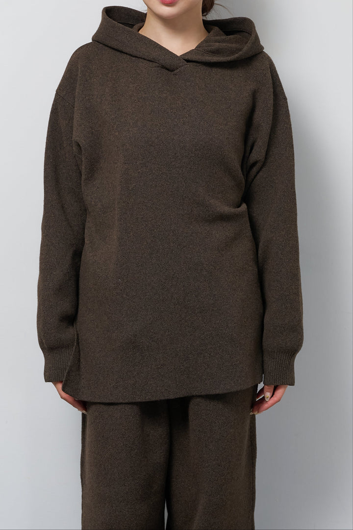 [SET]杢ニットフードプルオーバー+杢ニットテーパードパンツ(2set)