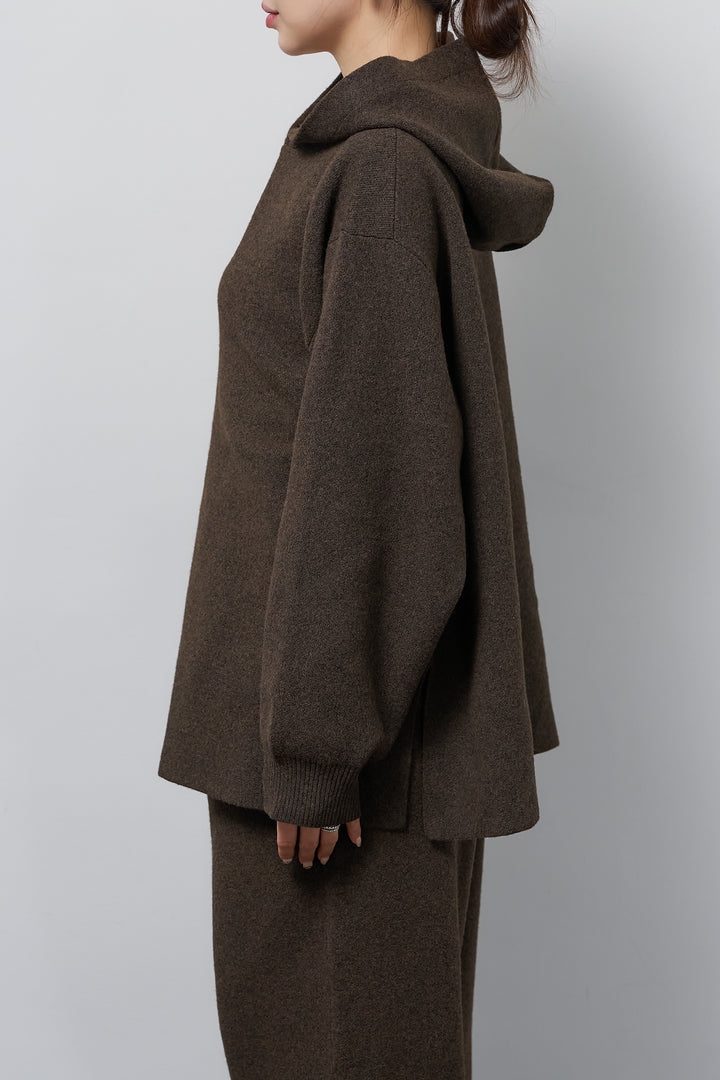 [SET]杢ニットフードプルオーバー+杢ニットテーパードパンツ(2set)