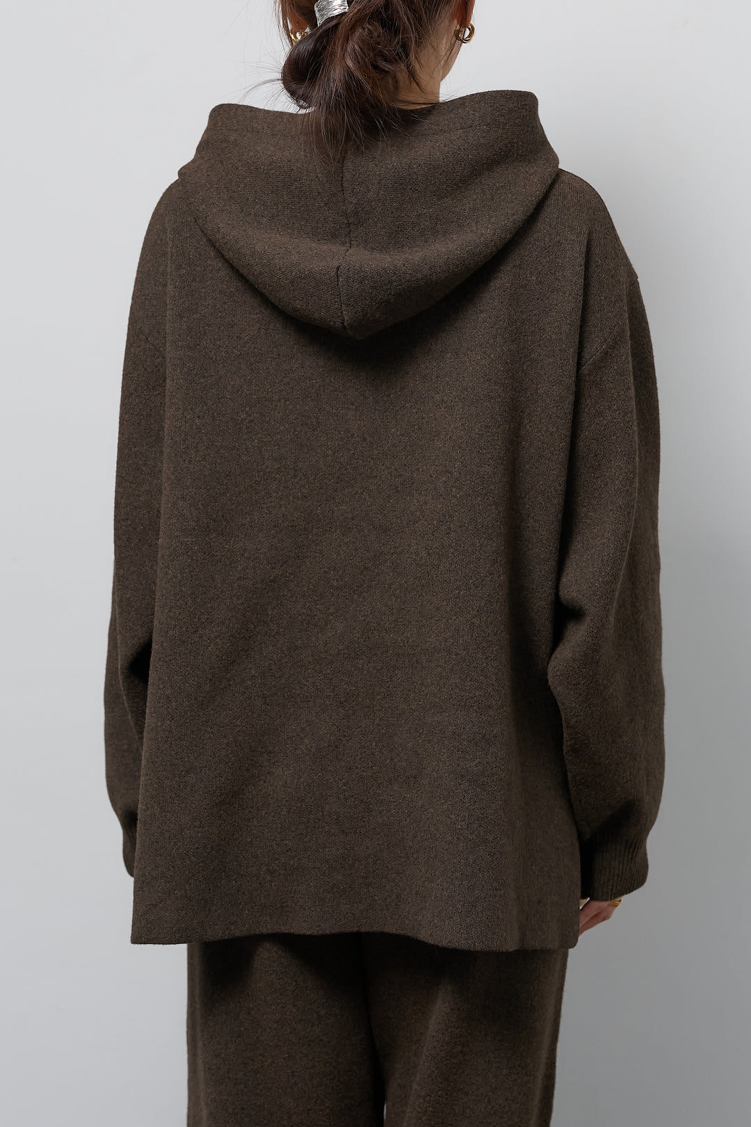 [SET]杢ニットフードプルオーバー+杢ニットテーパードパンツ(2set)