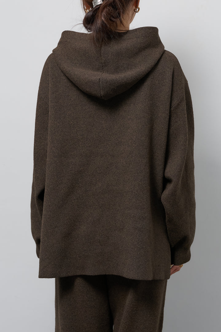 [SET]杢ニットフードプルオーバー+杢ニットテーパードパンツ(2set)