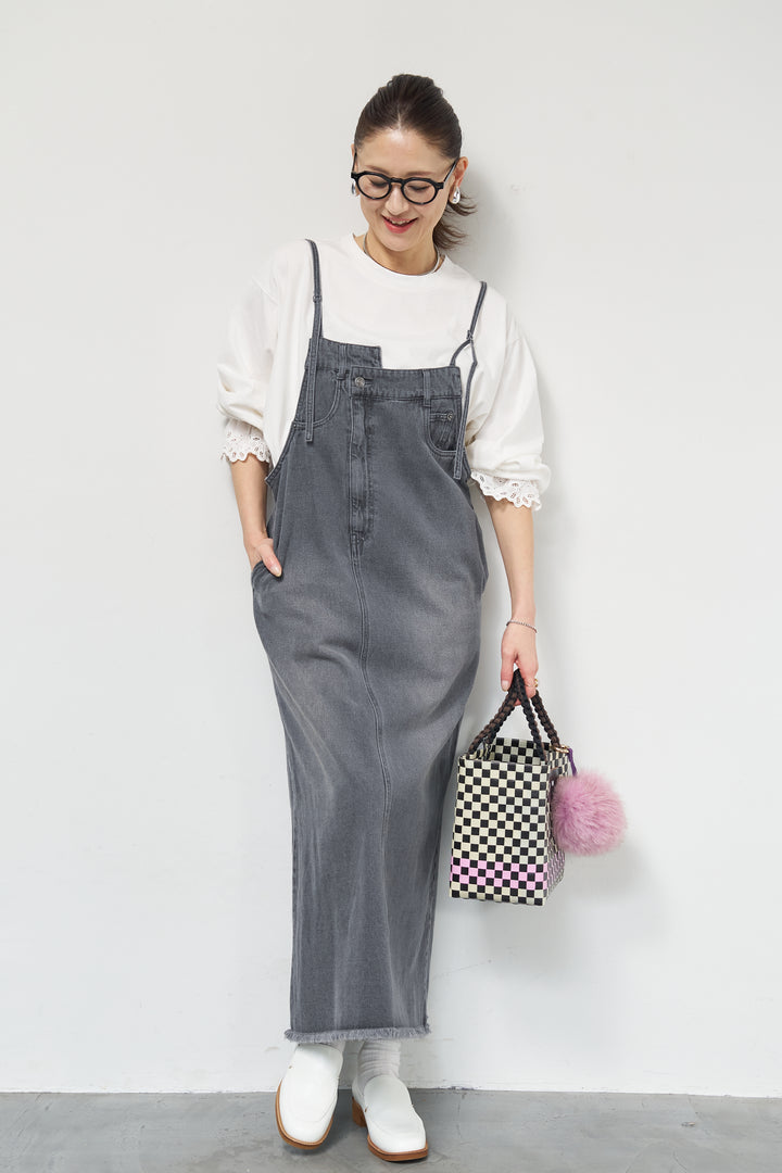 [SET]デニムツイルジャンスカ+裾フリルコットンカットソー(2set)