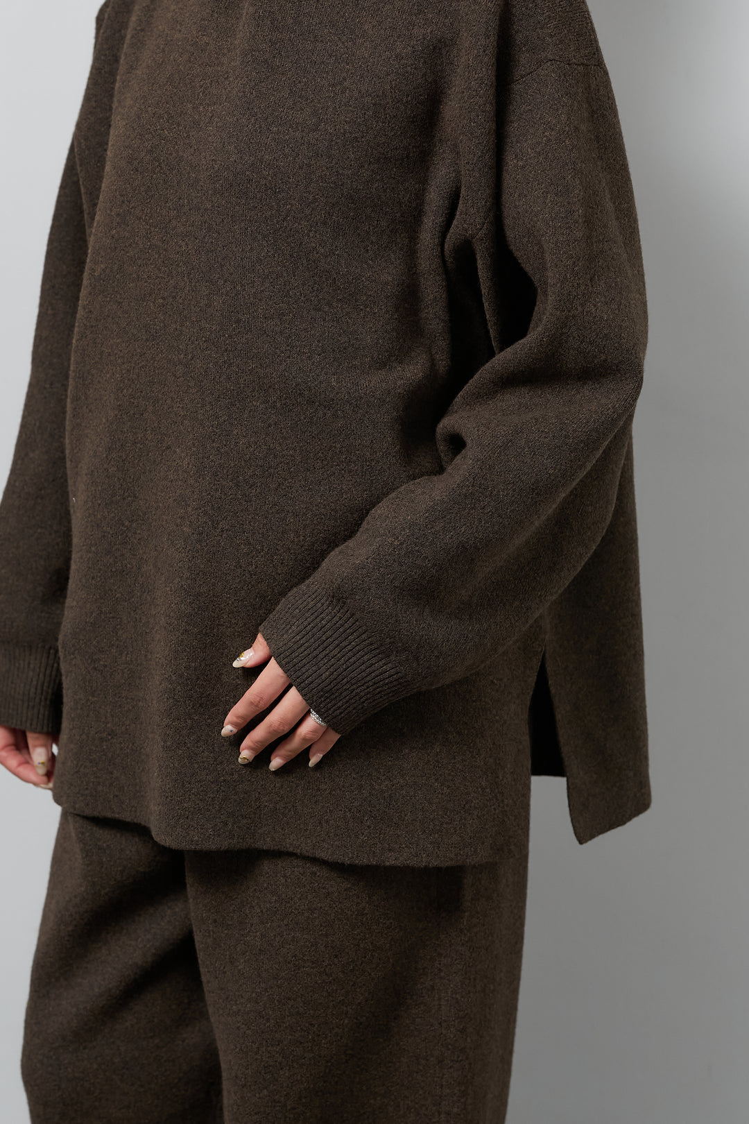 [SET]杢ニットフードプルオーバー+杢ニットテーパードパンツ(2set)