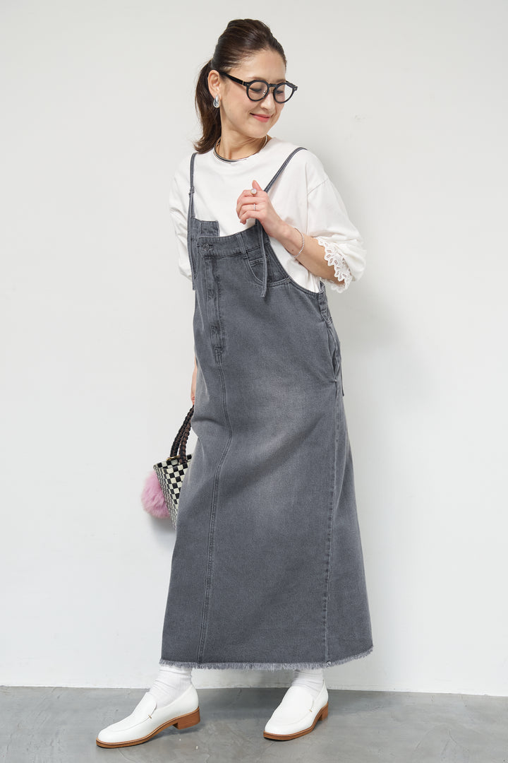 [SET]デニムツイルジャンスカ+裾フリルコットンカットソー(2set)