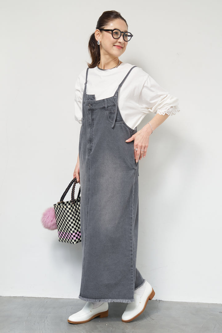 [SET]デニムツイルジャンスカ+裾フリルコットンカットソー(2set)