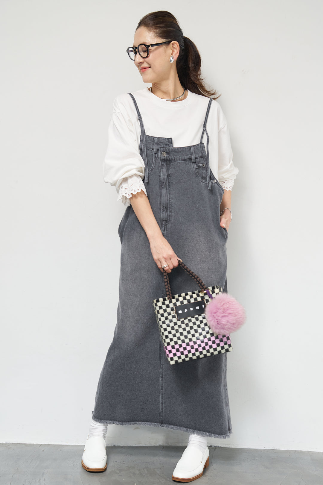 [SET]デニムツイルジャンスカ+裾フリルコットンカットソー(2set)