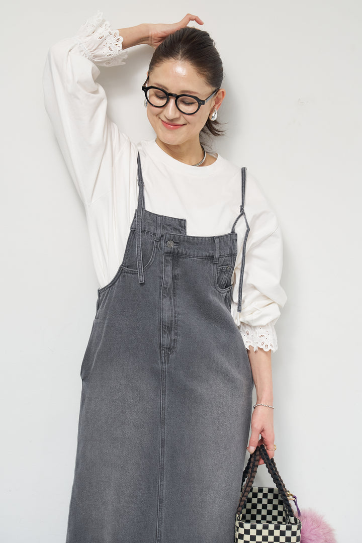 [SET]デニムツイルジャンスカ+裾フリルコットンカットソー(2set)