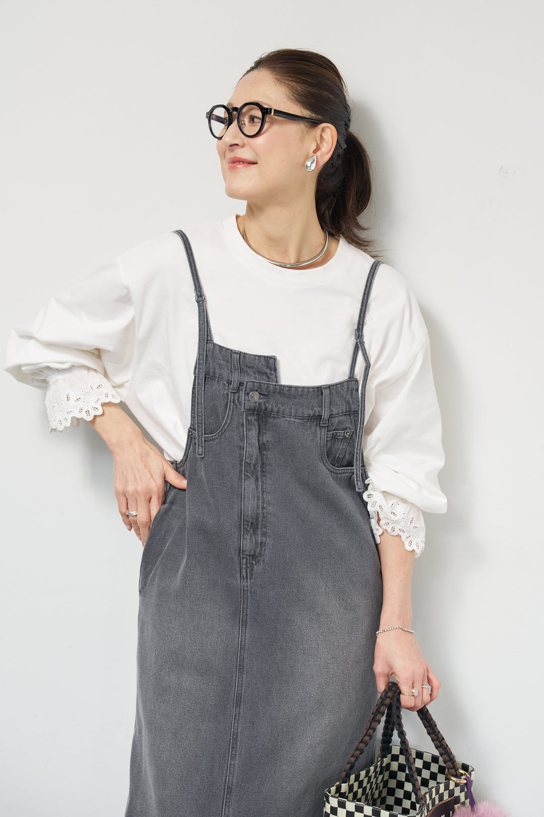 [SET]デニムツイルジャンスカ+裾フリルコットンカットソー(2set)