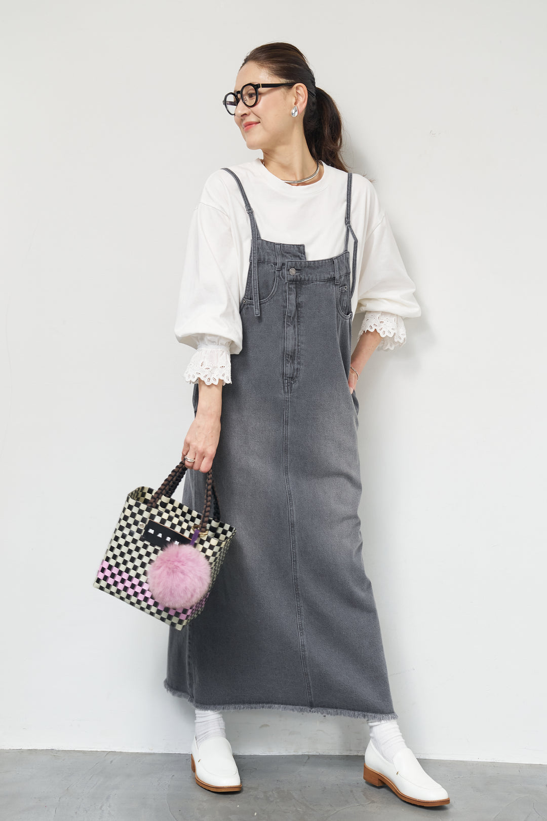 [SET]デニムツイルジャンスカ+裾フリルコットンカットソー(2set)