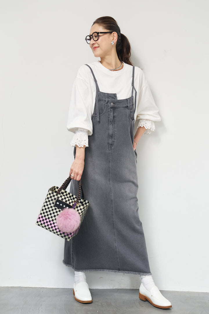 [SET]デニムツイルジャンスカ+裾フリルコットンカットソー(2set)