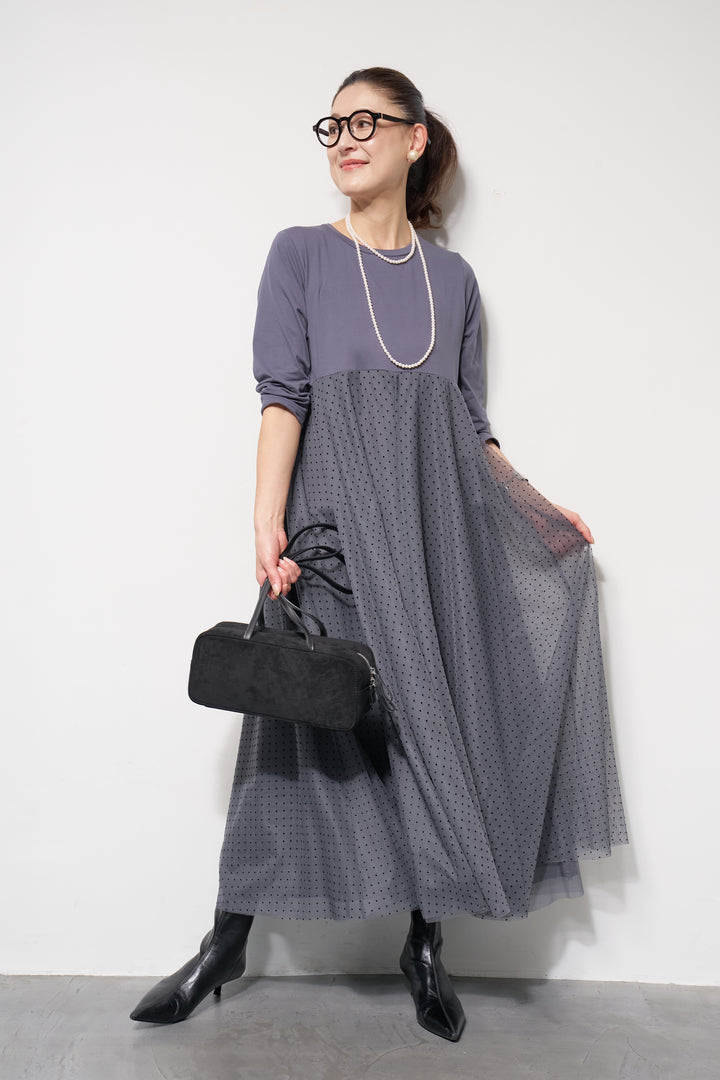 チュール切替カットワンピース