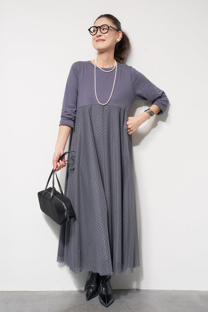 チュール切替カットワンピース