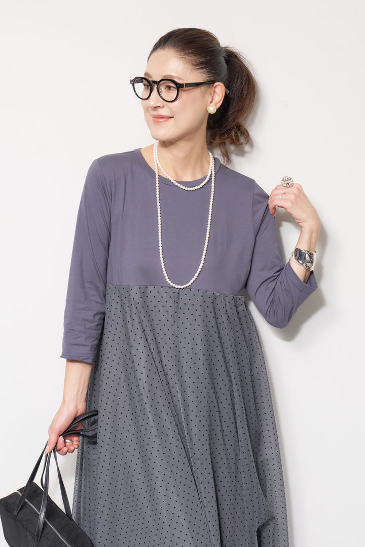 チュール切替カットワンピース