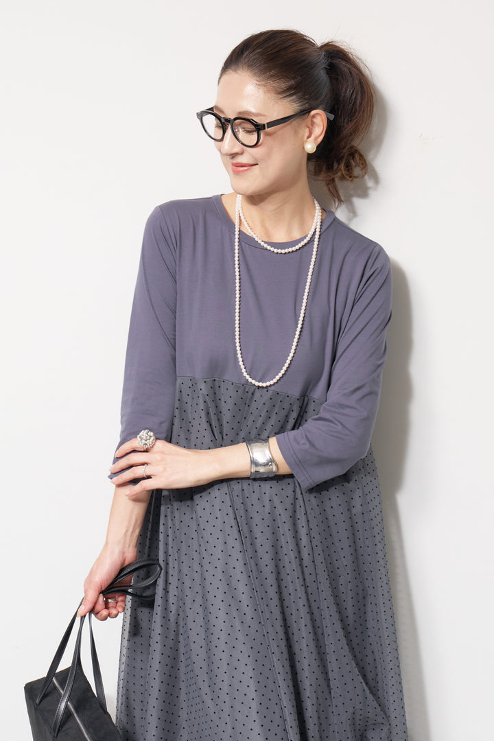 チュール切替カットワンピース