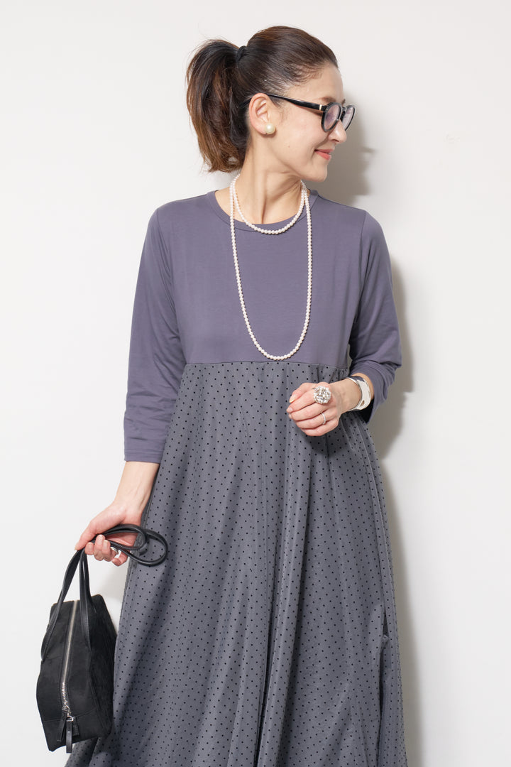 チュール切替カットワンピース