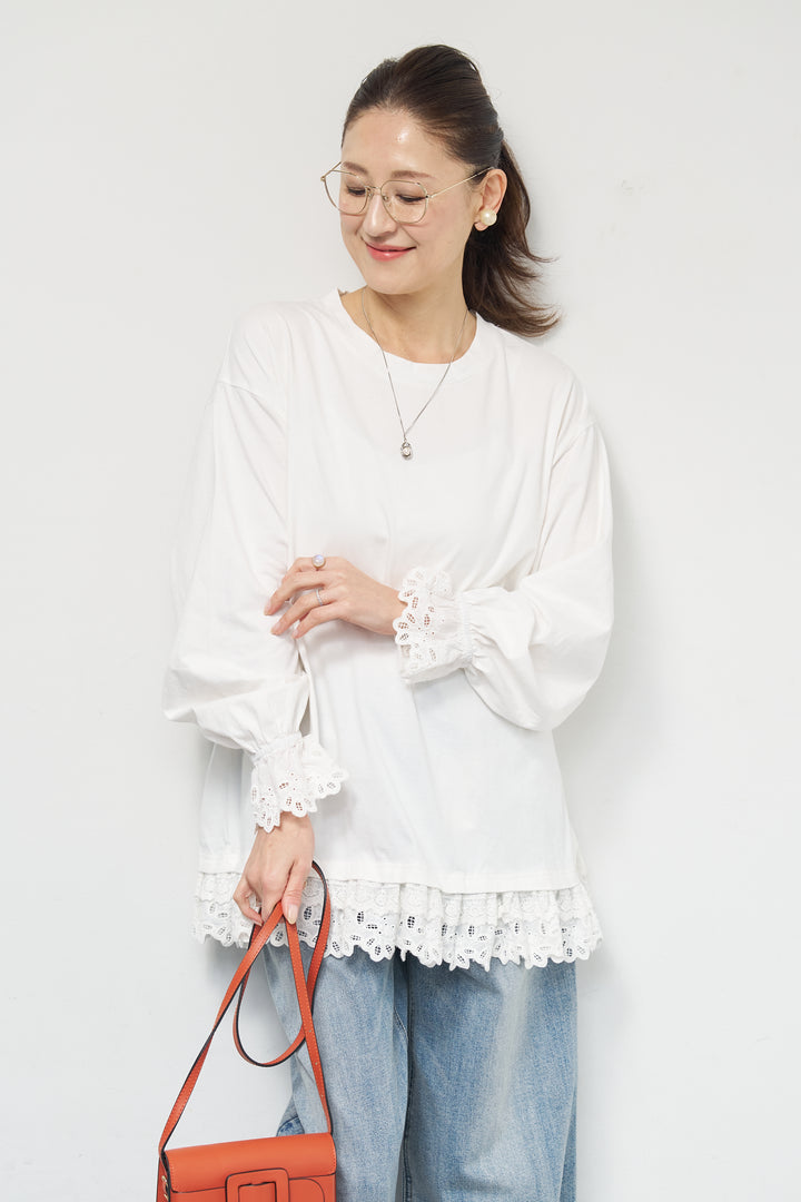 裾フリルコットンカットソー