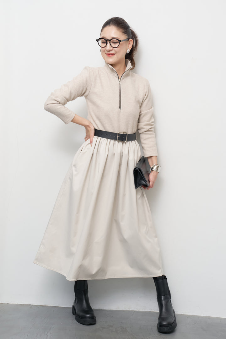 ハーフジップメルトン切替ワンピース