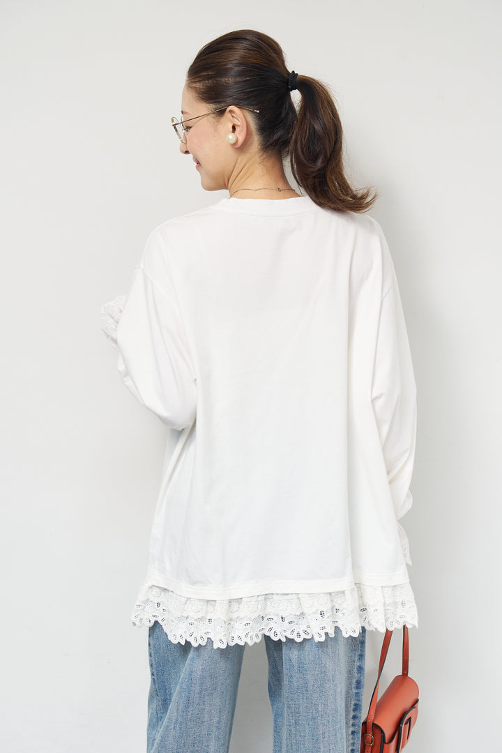 裾フリルコットンカットソー