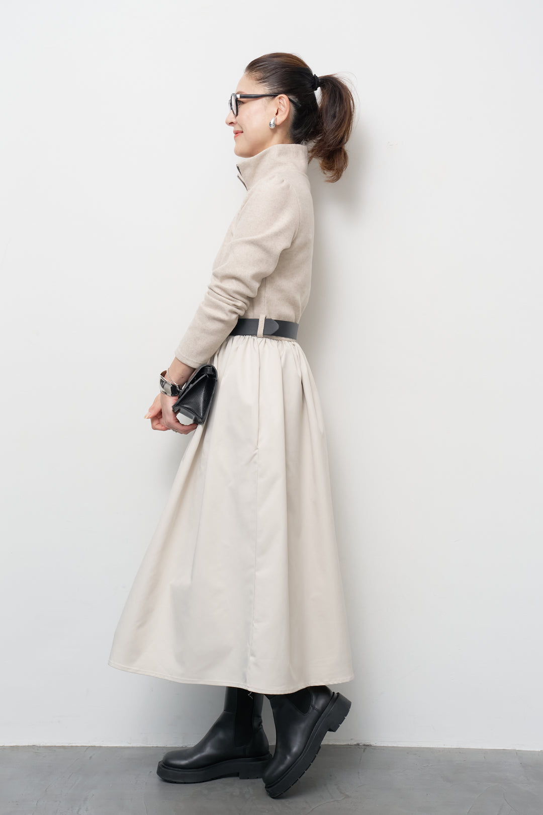 ハーフジップメルトン切替ワンピース