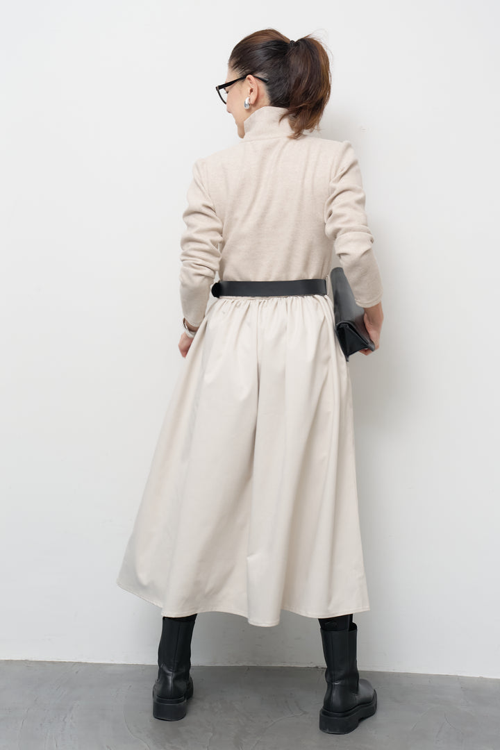 ハーフジップメルトン切替ワンピース