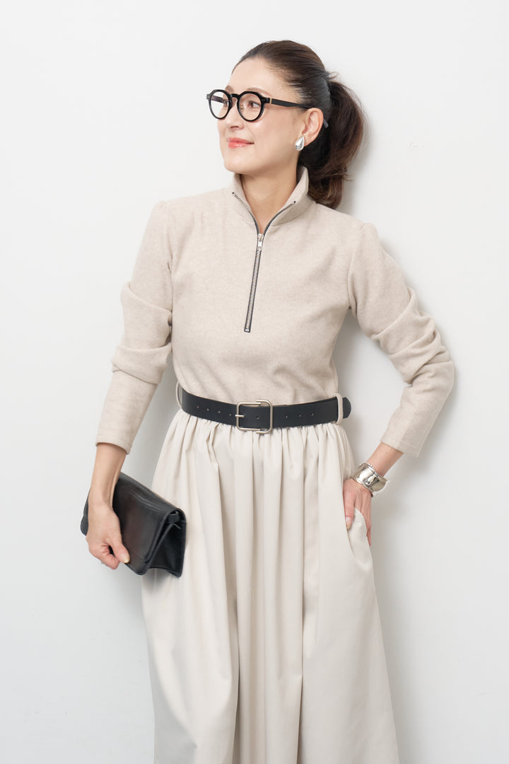 ハーフジップメルトン切替ワンピース