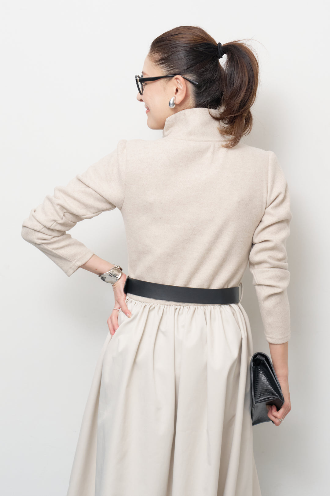 ハーフジップメルトン切替ワンピース