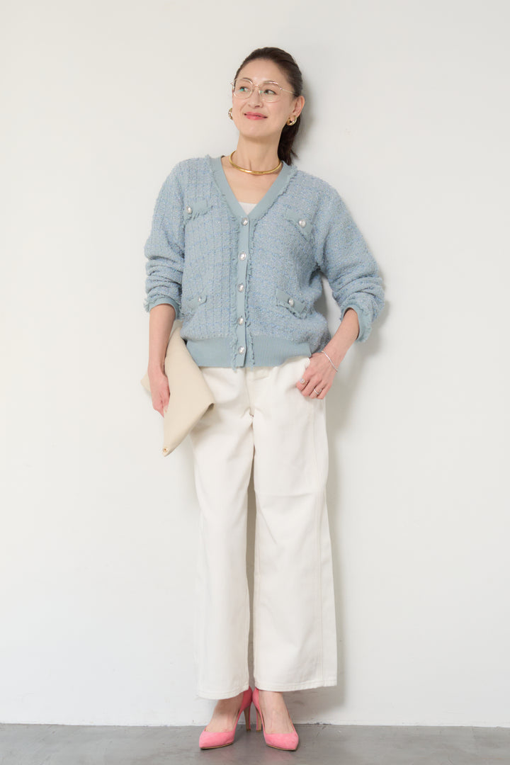 ツイードジャガードニットカーディガン