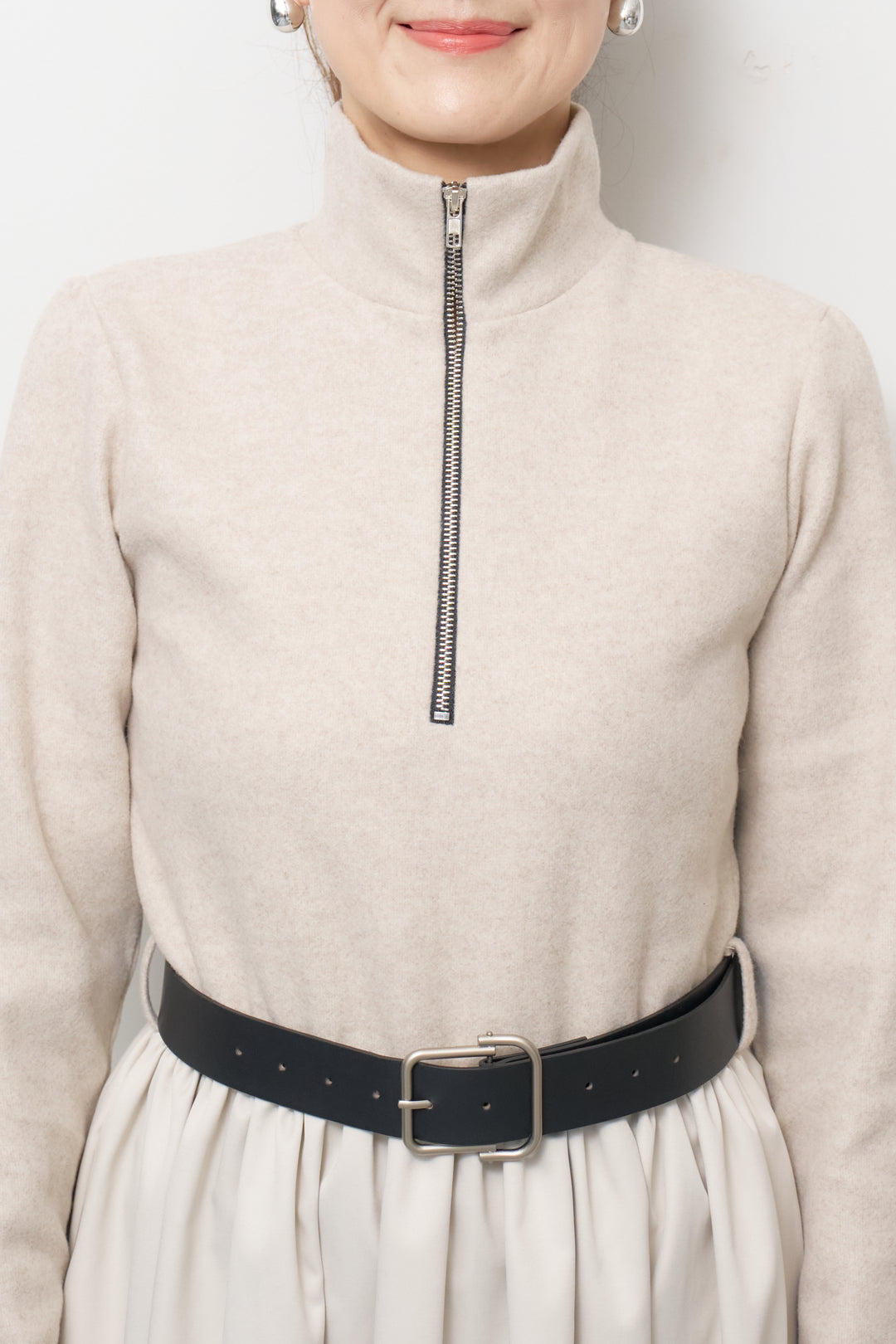 ハーフジップメルトン切替ワンピース