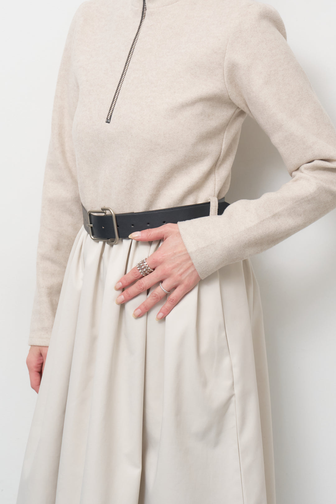 ハーフジップメルトン切替ワンピース