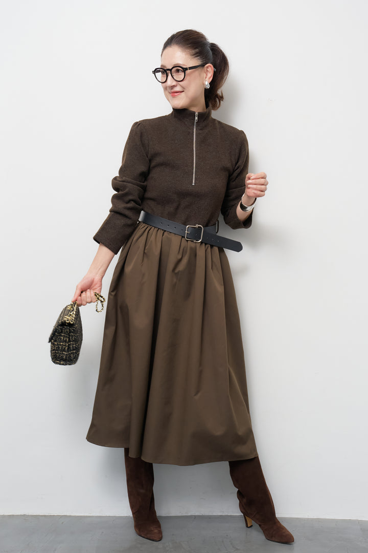 ハーフジップメルトン切替ワンピース