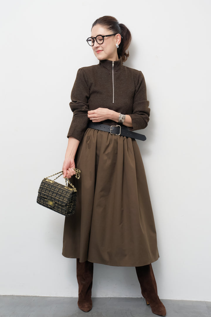 ハーフジップメルトン切替ワンピース