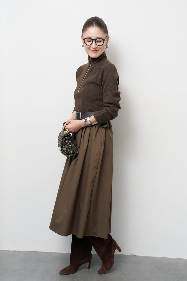 ハーフジップメルトン切替ワンピース