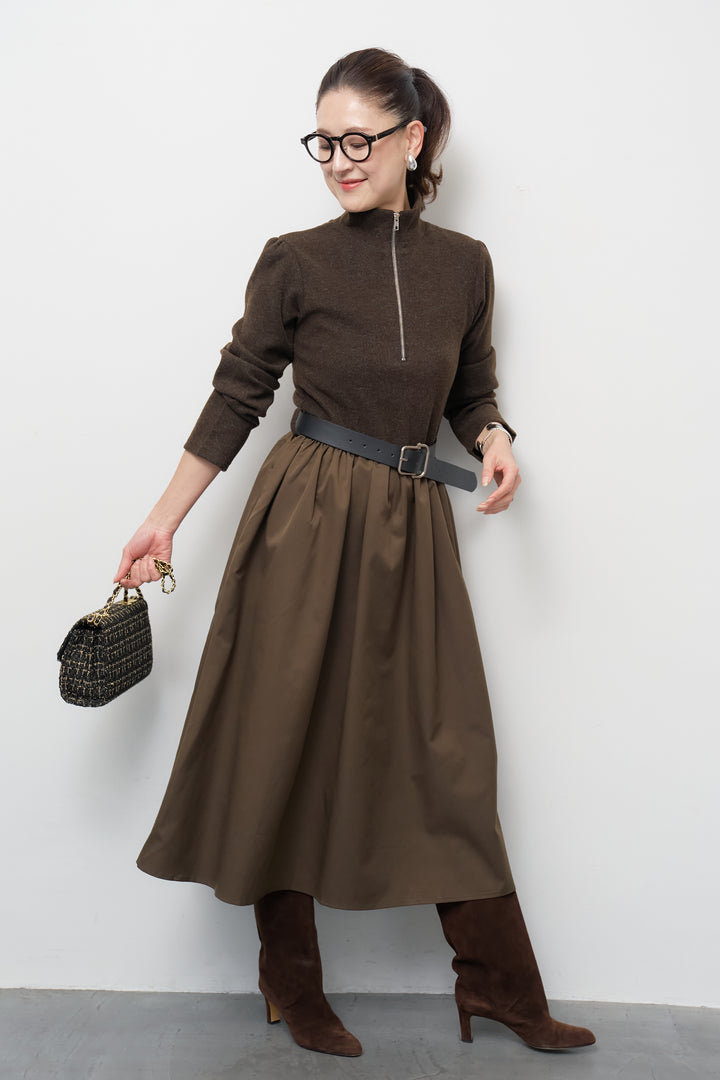 ハーフジップメルトン切替ワンピース