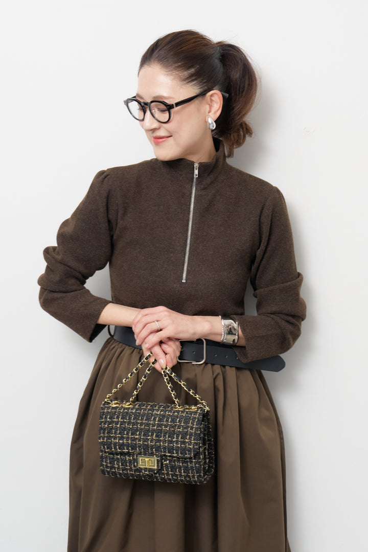 ハーフジップメルトン切替ワンピース