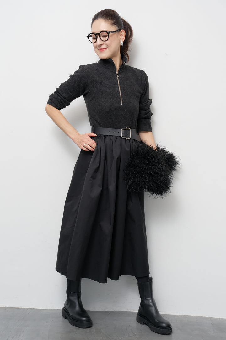 ハーフジップメルトン切替ワンピース